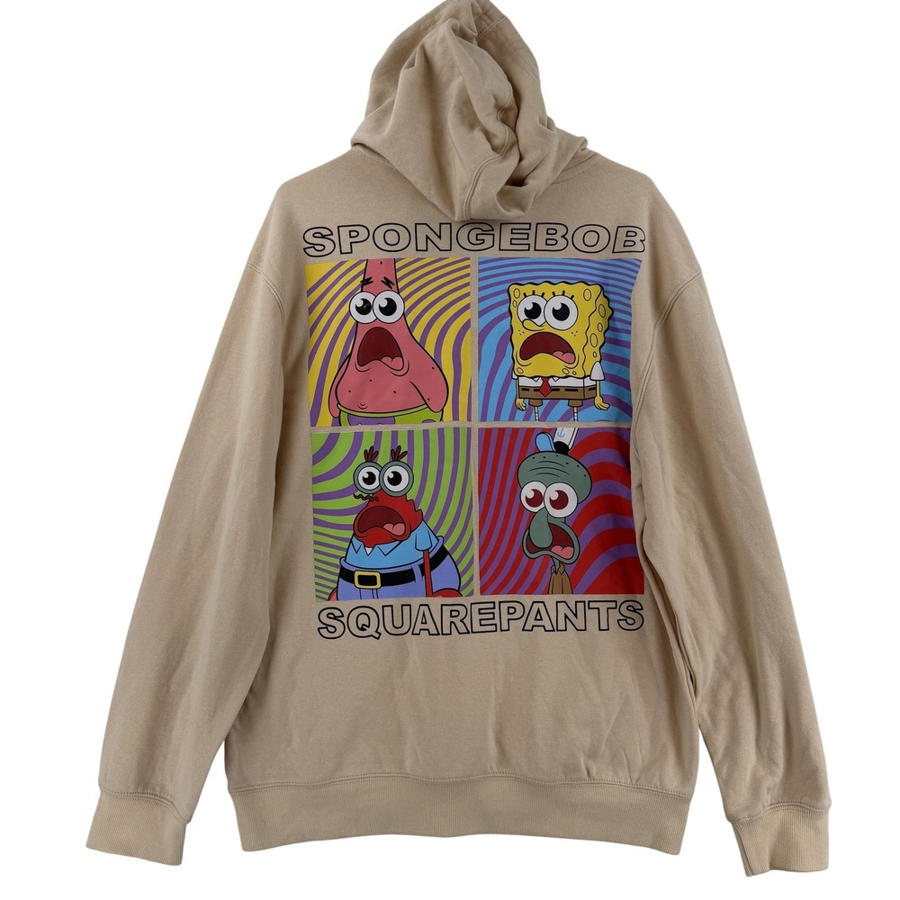 Nickelodeon Hoodie Mens Large Beige SpongeBob SquarePants Graphic Sweatshirt NWT